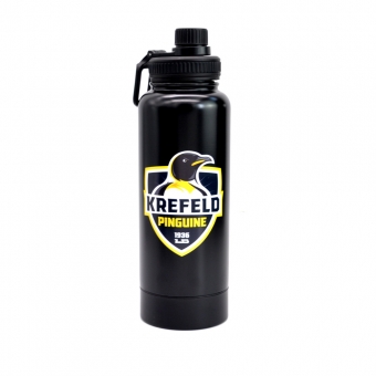 Krefeld Pinguine - Trinkflasche schwarz - Logo - Edelstahl